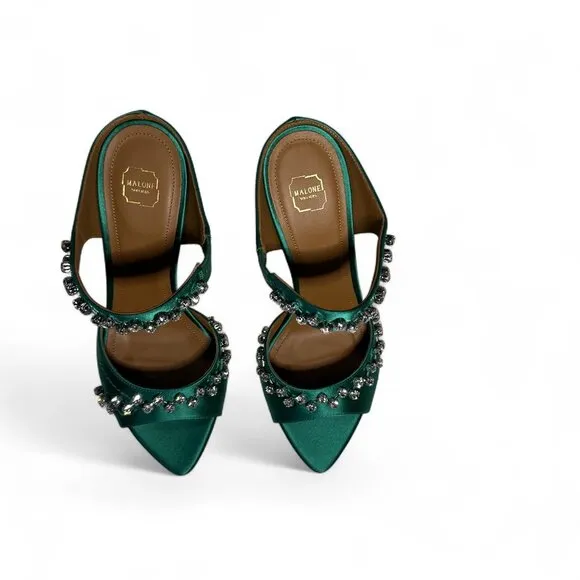 Malone Souliers Tala 90 Crystal Embellished Emerald Stiletto Size EU 37 *Flawed