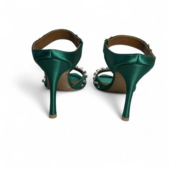 Malone Souliers Tala 90 Crystal Embellished Emerald Stiletto Size EU 37 *Flawed
