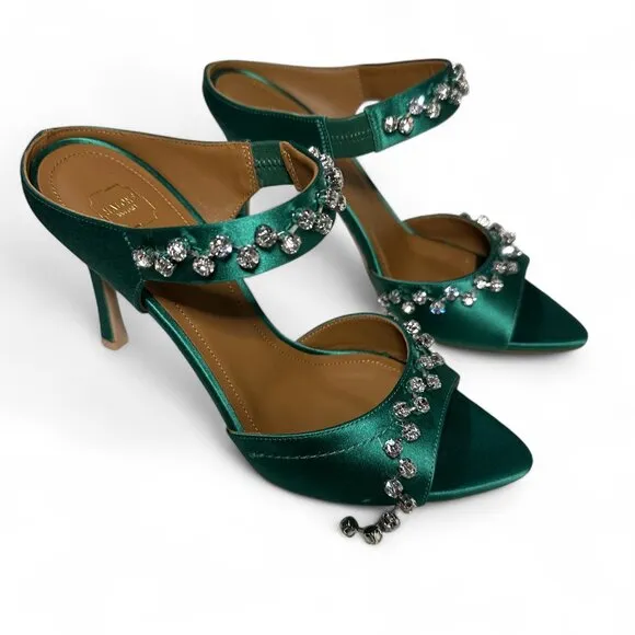 Malone Souliers Tala 90 Crystal Embellished Emerald Stiletto Size EU 37 *Flawed