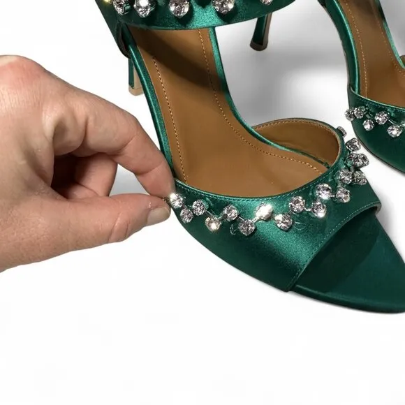 Malone Souliers Tala 90 Crystal Embellished Emerald Stiletto Size EU 37 *Flawed