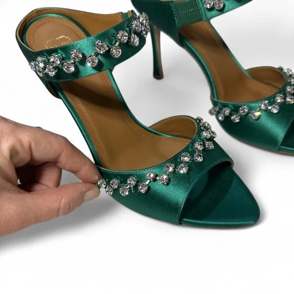 Malone Souliers Tala 90 Crystal Embellished Emerald Stiletto Size EU 37 *Flawed