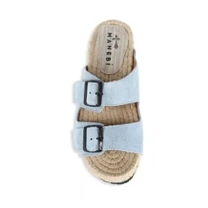 Manebi Womens Hamptons Nordic  Flat Suede Espadrille Sandals Sky Blue Size 7.5