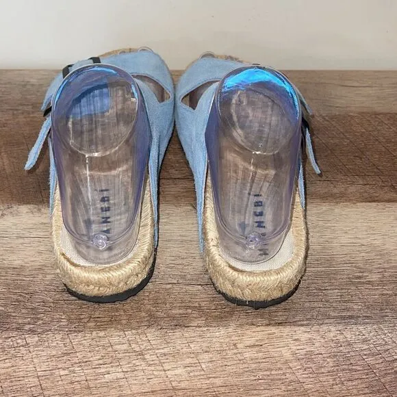 Manebi Womens Hamptons Nordic  Flat Suede Espadrille Sandals Sky Blue Size 7.5