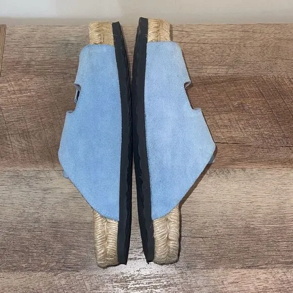 Manebi Womens Hamptons Nordic  Flat Suede Espadrille Sandals Sky Blue Size 7.5