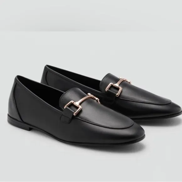 Mango leather loafers black