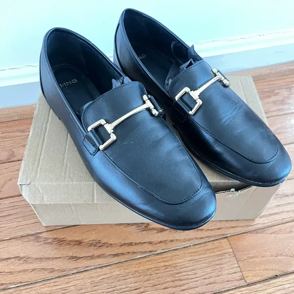Mango leather loafers black