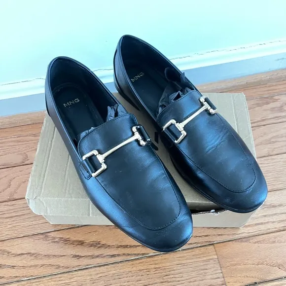 Mango leather loafers black
