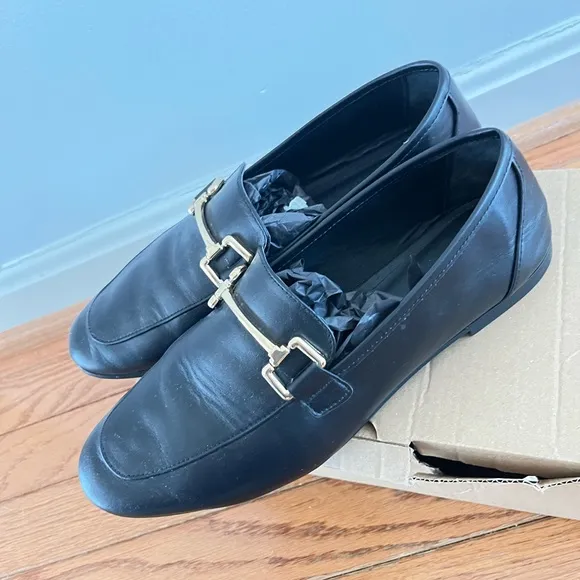 Mango leather loafers black