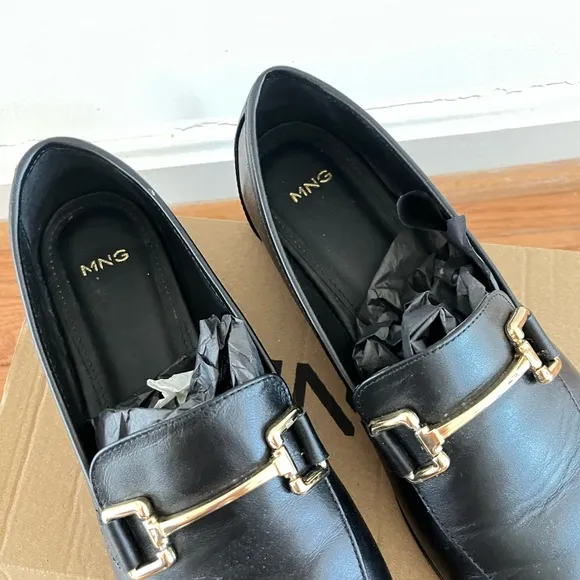 Mango leather loafers black