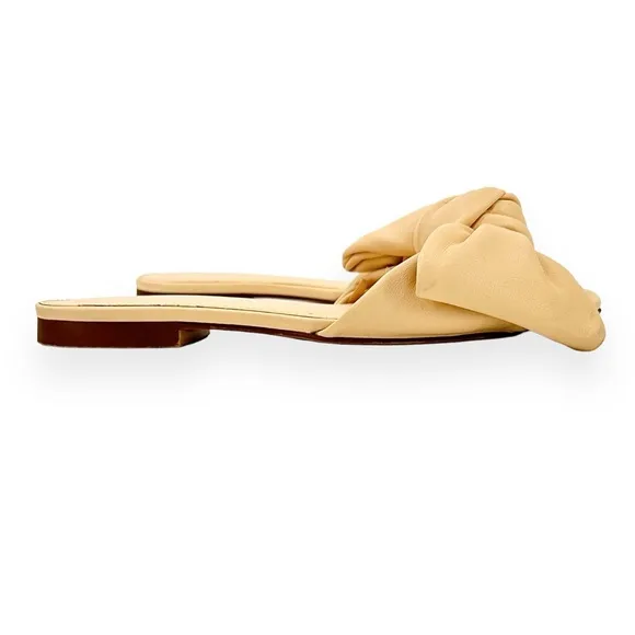Mango Pale Pastel Yellow Leather Oversized Knot Detail Flat Sandals sz 36