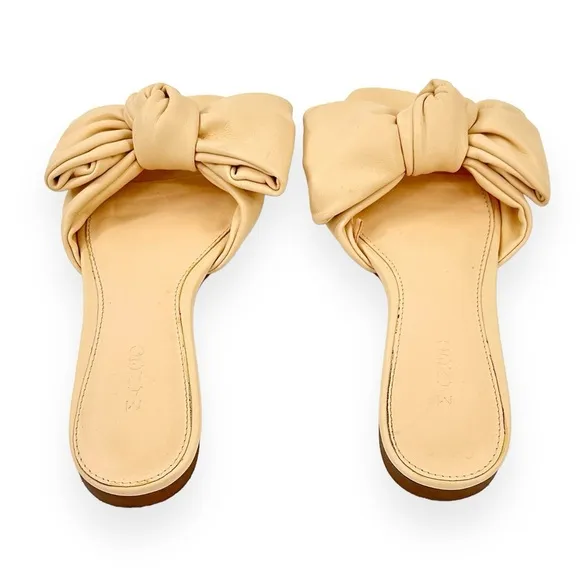 Mango Pale Pastel Yellow Leather Oversized Knot Detail Flat Sandals sz 36