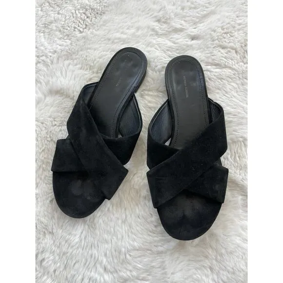 Mansur Gavriel womens Sandals EUR41 / US10 Crisscross Flat Black Suede Leather