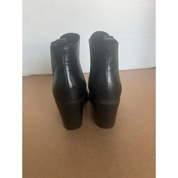Marc Fisher Gadri Black Leather Block Heel Pointed Bootie  Slip On Boots Sz 8M