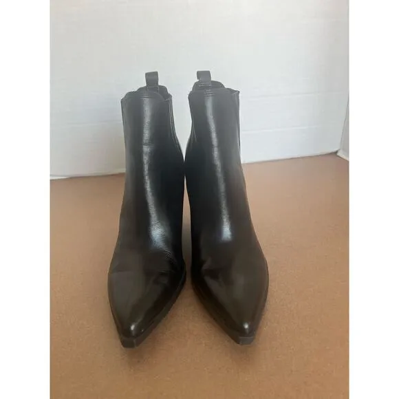 Marc Fisher Gadri Black Leather Block Heel Pointed Bootie  Slip On Boots Sz 8M