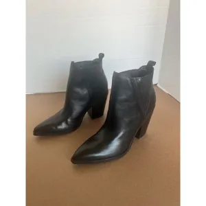 Marc Fisher Gadri Black Leather Block Heel Pointed Bootie  Slip On Boots Sz 8M