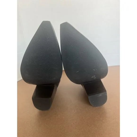 Marc Fisher Gadri Black Leather Block Heel Pointed Bootie  Slip On Boots Sz 8M
