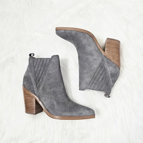Marc Fisher Gadri Gray Suede Block Heel Ankle Boots 6.5M