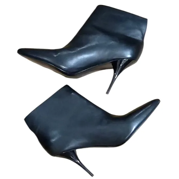 Marc Fisher Ltd Ankle Boots Black Smooth Napa Leather Stilletto Heel Pointed Toe