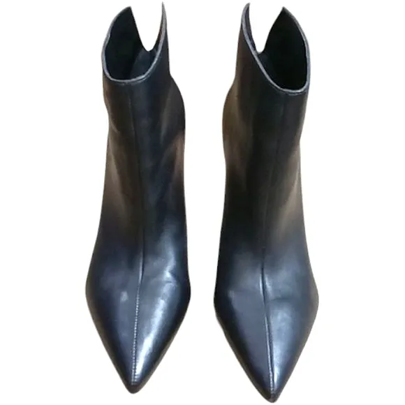 Marc Fisher Ltd Ankle Boots Black Smooth Napa Leather Stilletto Heel Pointed Toe