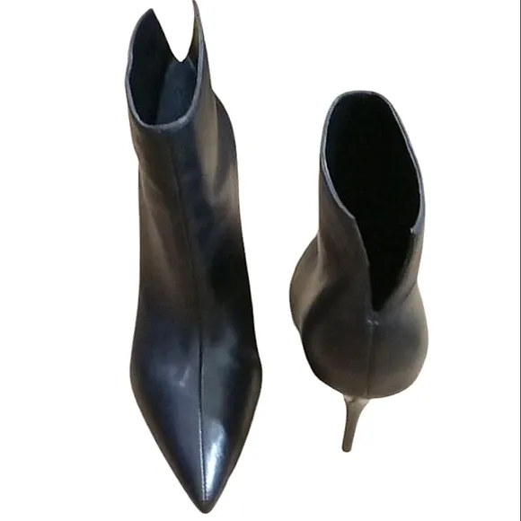 Marc Fisher Ltd Ankle Boots Black Smooth Napa Leather Stilletto Heel Pointed Toe