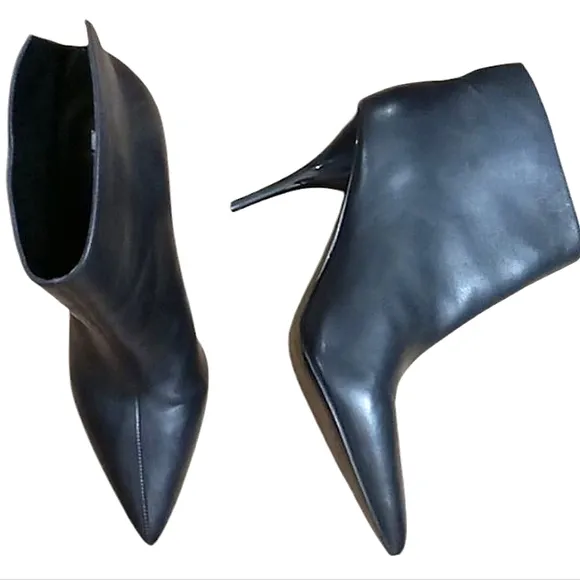 Marc Fisher Ltd Ankle Boots Black Smooth Napa Leather Stilletto Heel Pointed Toe