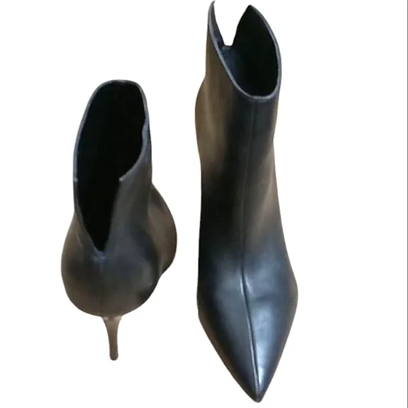 Marc Fisher Ltd Ankle Boots Black Smooth Napa Leather Stilletto Heel Pointed Toe