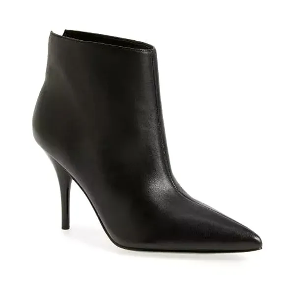 Marc Fisher Ltd Ankle Boots Black Smooth Napa Leather Stilletto Heel Pointed Toe