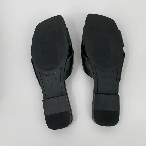 Marc Fisher Mayson slide flat black leather sandal shoe knot square new women 8