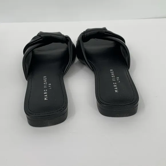 Marc Fisher Mayson slide flat black leather sandal shoe knot square new women 8