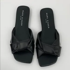 Marc Fisher Mayson slide flat black leather sandal shoe knot square new women 8