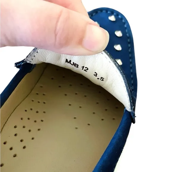 Marc Joseph Louisville leather silver studded slip-on loafers SZ 3.5 kids blue