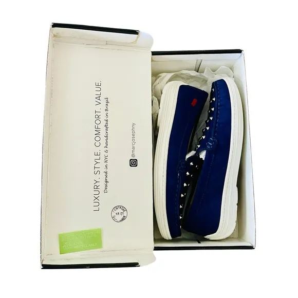 Marc Joseph Louisville leather silver studded slip-on loafers SZ 3.5 kids blue