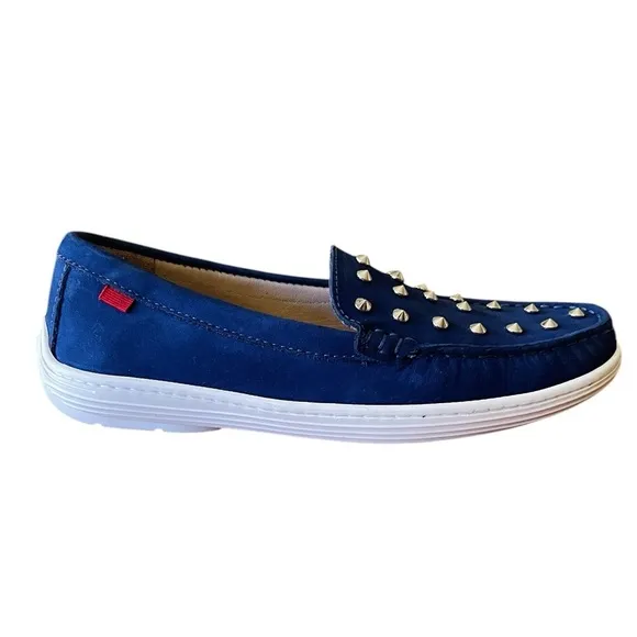Marc Joseph Louisville leather silver studded slip-on loafers SZ 3.5 kids blue