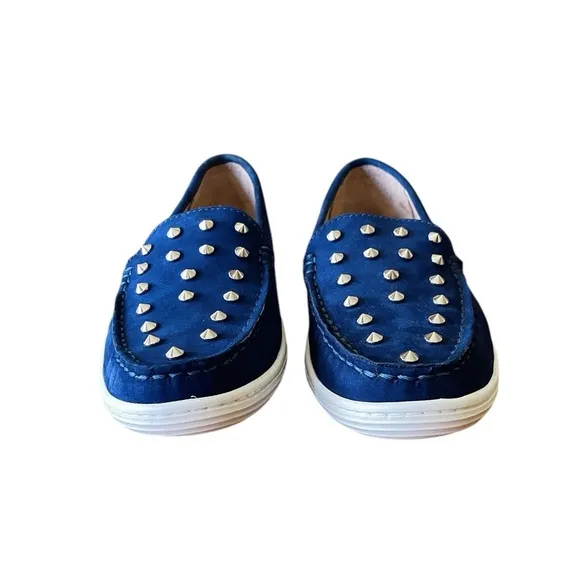 Marc Joseph Louisville leather silver studded slip-on loafers SZ 3.5 kids blue