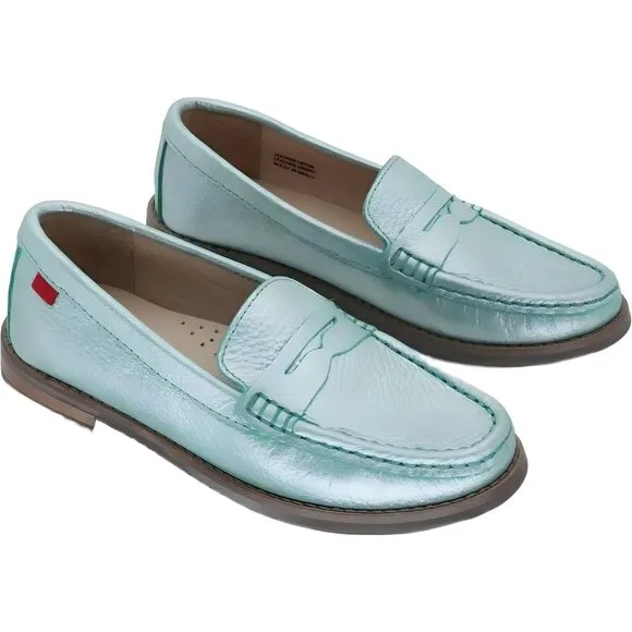 Marc Joseph New York Unisex Kids Leather Loafer, Turquoise Grainy Glimmer, 13.5