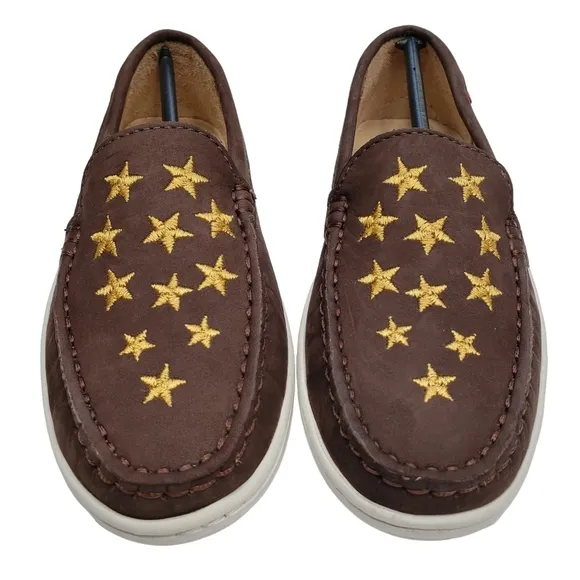 Marc Joseph | NIB Holland Brown Nobuck Gold Star Leather Chic Loafers Girl's 1.5