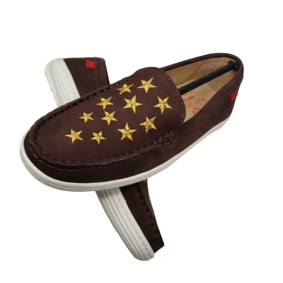 Marc Joseph | NIB Holland Brown Nobuck Gold Star Leather Chic Loafers Girl's 1.5
