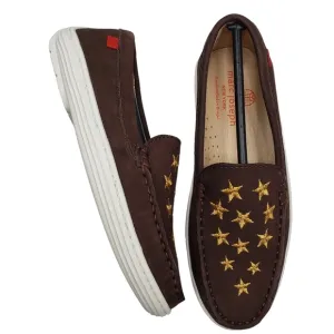 Marc Joseph | NIB Holland Brown Nobuck Gold Star Leather Chic Loafers Girl's 1.5
