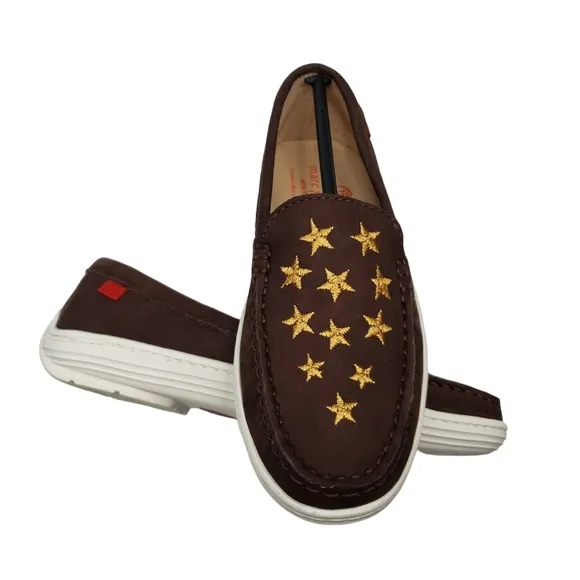 Marc Joseph | NIB Holland Brown Nobuck Gold Star Leather Chic Loafers Girl's 1.5