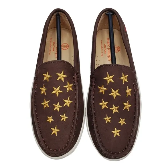 Marc Joseph | NIB Holland Brown Nobuck Gold Star Leather Chic Loafers Girl's 1.5