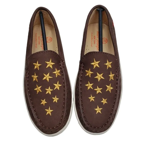 Marc Joseph | NIB Holland Brown Nobuck Gold Star Leather Chic Loafers Girl's 1.5