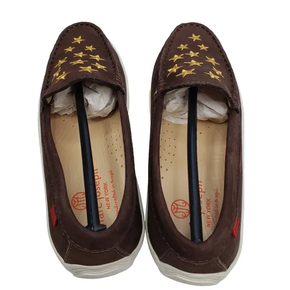 Marc Joseph | NIB Holland Brown Nobuck Gold Star Leather Chic Loafers Girl's 1.5