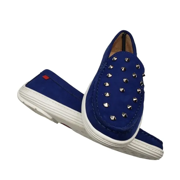Marc Joseph | NIB Louisville Blue Nobuck Leather Preppy Studded Loafers Girl's 4