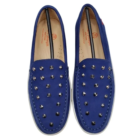 Marc Joseph | NIB Louisville Blue Nobuck Leather Preppy Studded Loafers Girl's 4