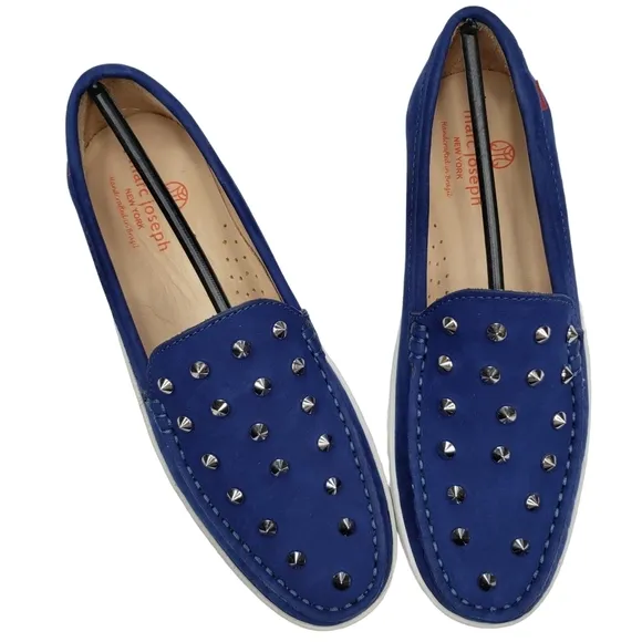 Marc Joseph | NIB Louisville Blue Nobuck Leather Preppy Studded Loafers Girl's 4