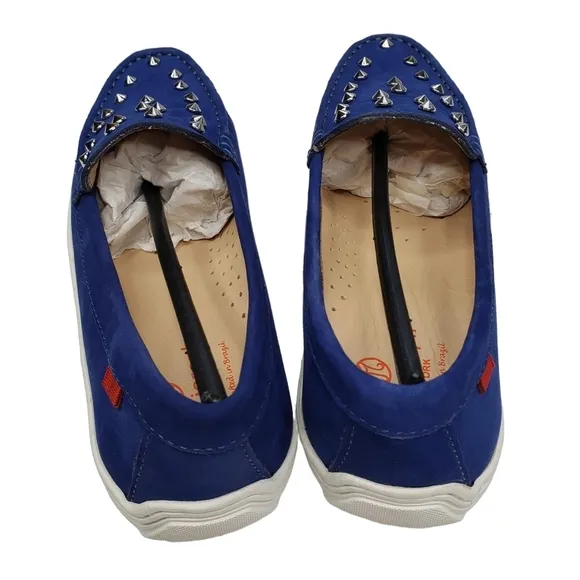 Marc Joseph | NIB Louisville Blue Nobuck Leather Preppy Studded Loafers Girl's 4