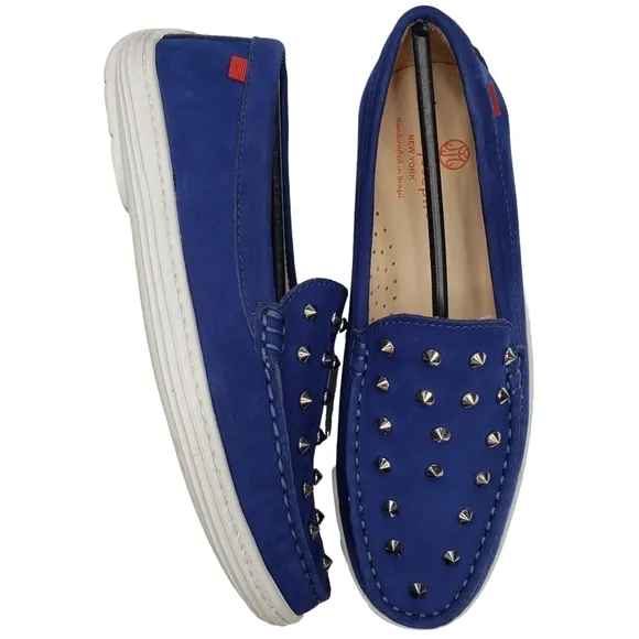 Marc Joseph | NIB Louisville Blue Nobuck Leather Preppy Studded Loafers Girl's 4