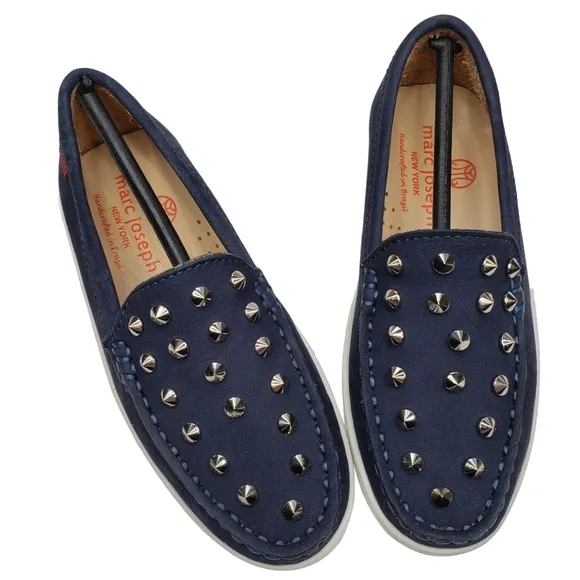 Marc Joseph | NIB Louisville Navy Nobuck Leather Studded Loafers Girl's 11.5