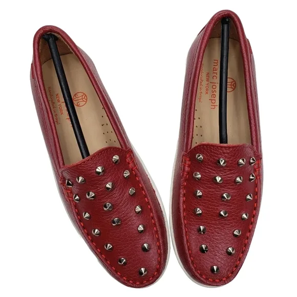 Marc Joseph | NIB Louisville Red Grainy Leather Studded Loafers Girl's 1.5