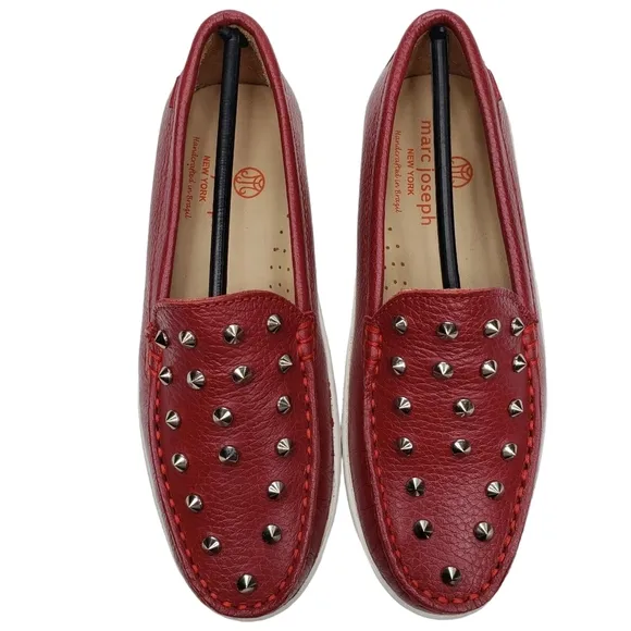 Marc Joseph | NIB Louisville Red Grainy Leather Studded Loafers Girl's 1.5